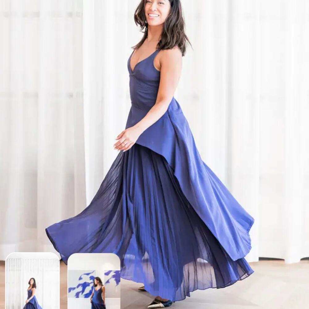 Jonathan Simkhai Blue Drop Waist Gown Size 4 Formal Pleated Classy Designer $900